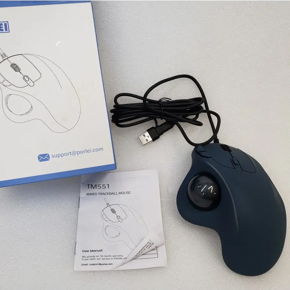 PORLEI TM551 Wired Trackball Mouse Ergonomic Optical 5-Button